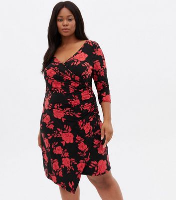 Blue Vanilla Curves Red Floral Ruched ...